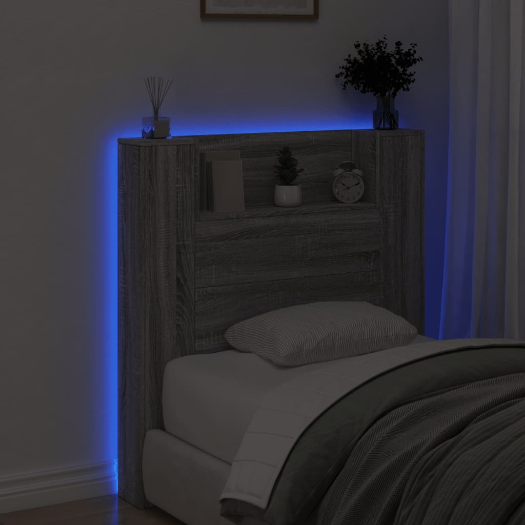 vidaXL Omarica za vzglavje postelje LED siva sonoma 100x16,5x103,5 cm