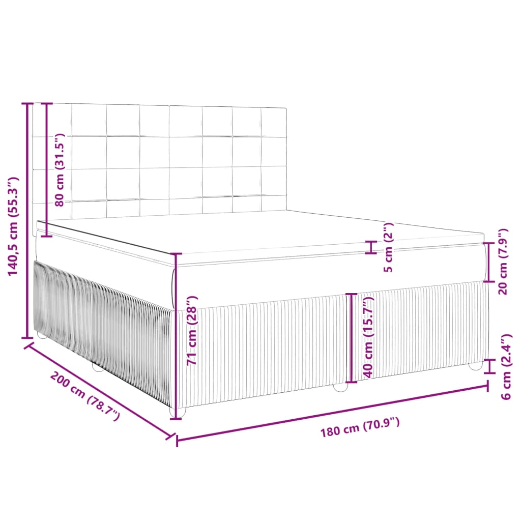 vidaXL Box spring postelja z vzmetnico svetlo siva 180x200 cm žamet