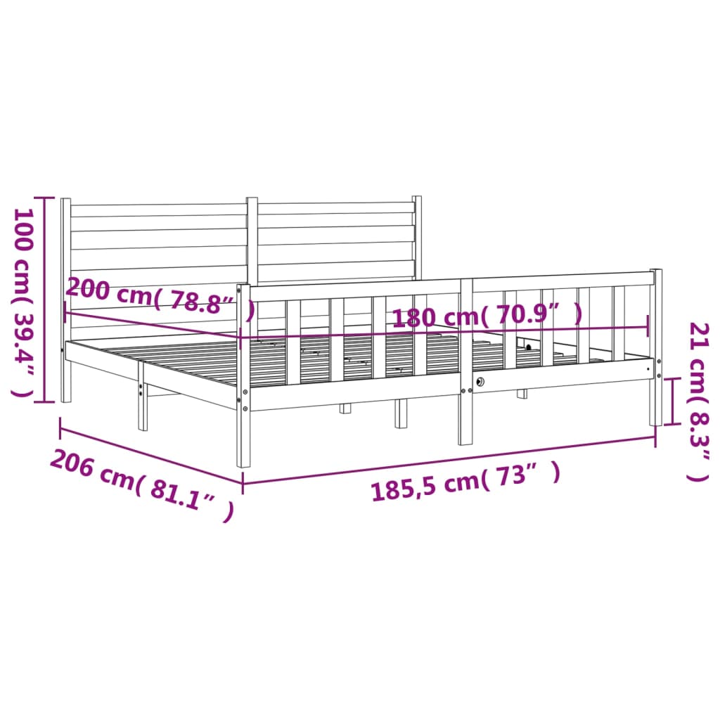 vidaXL Posteljni okvir z vzglavjem bel 180x200 cm trden les