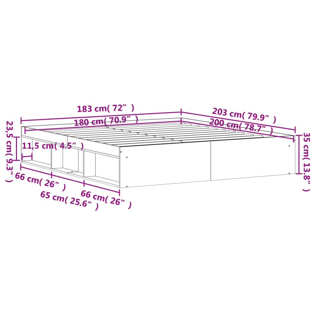 vidaXL Posteljni okvir siva sonoma 180x200 cm