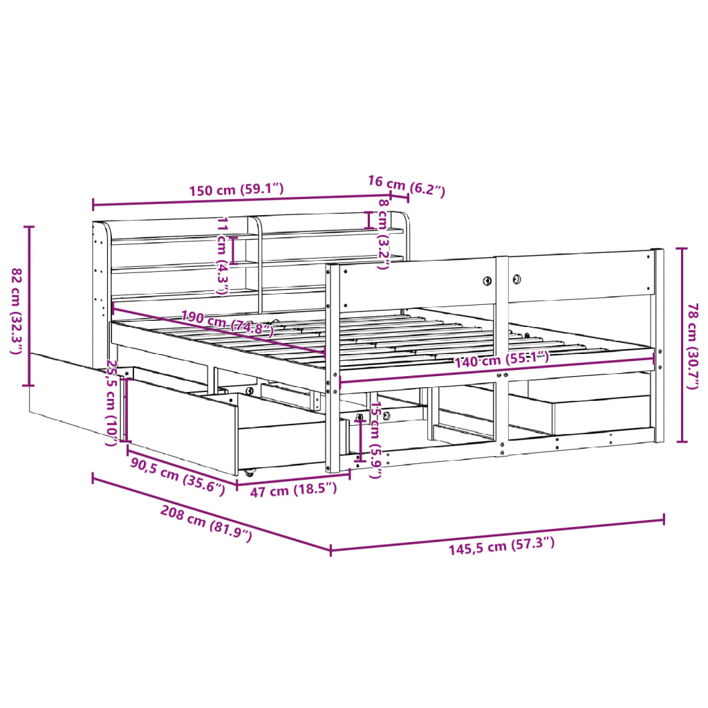 vidaXL Posteljni okvir brez vzmetnice voščeno rjav 140x190 cm borovina