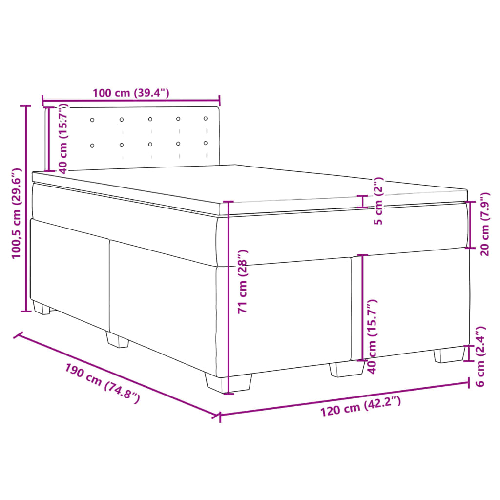 vidaXL Box spring postelja z vzmetnico modra 120x190 cm žamet