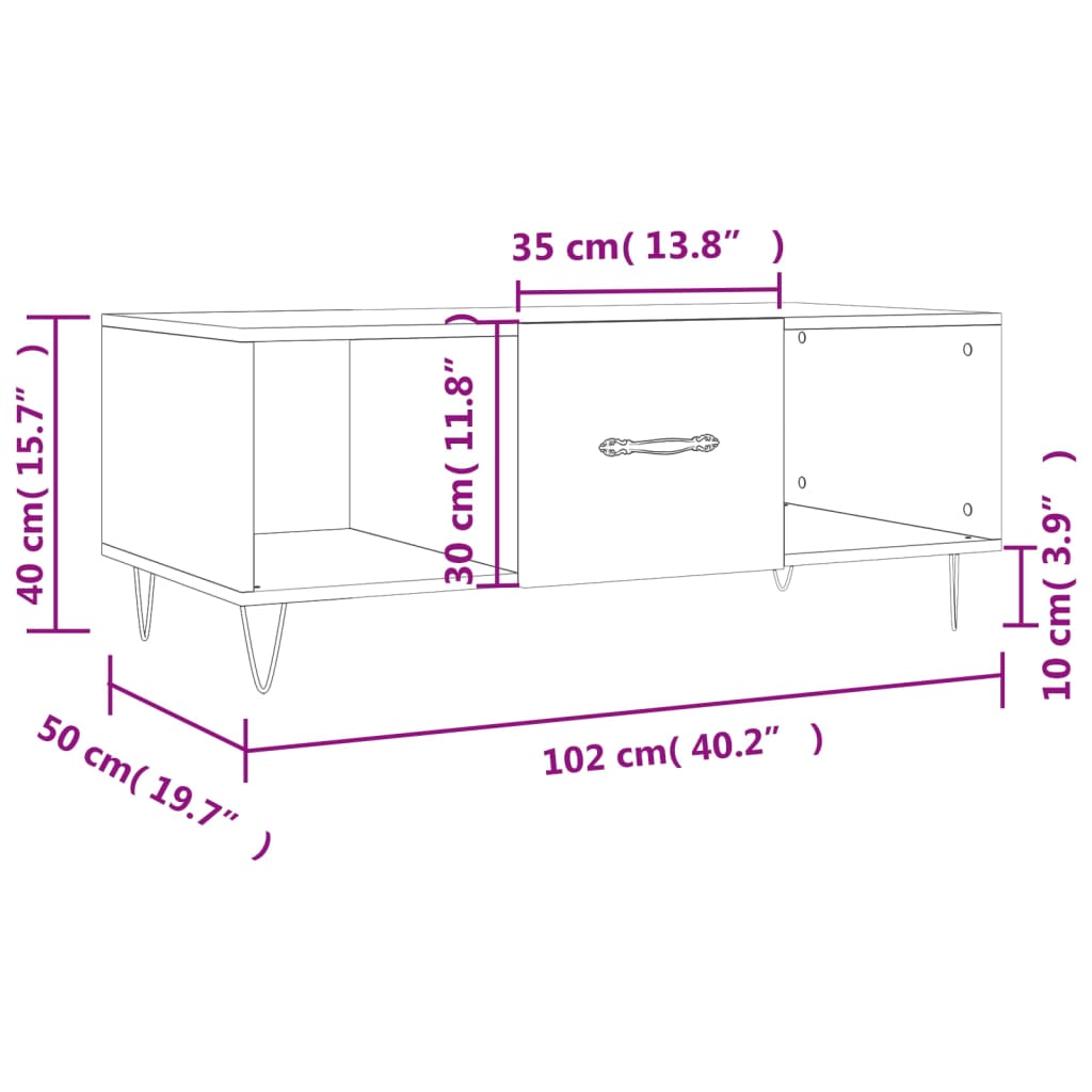 vidaXL Klubska mizica dimljeni hrast 102x50x40 cm inženirski les