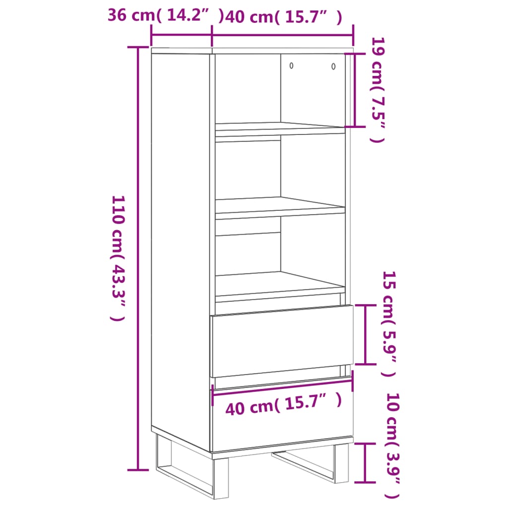 vidaXL Visoka omara betonsko siva 40x36x110 cm inženirski les