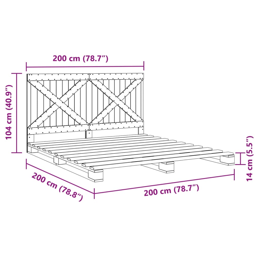 vidaXL Posteljni okvir z vzglavjem 200x200 cm trdna borovina