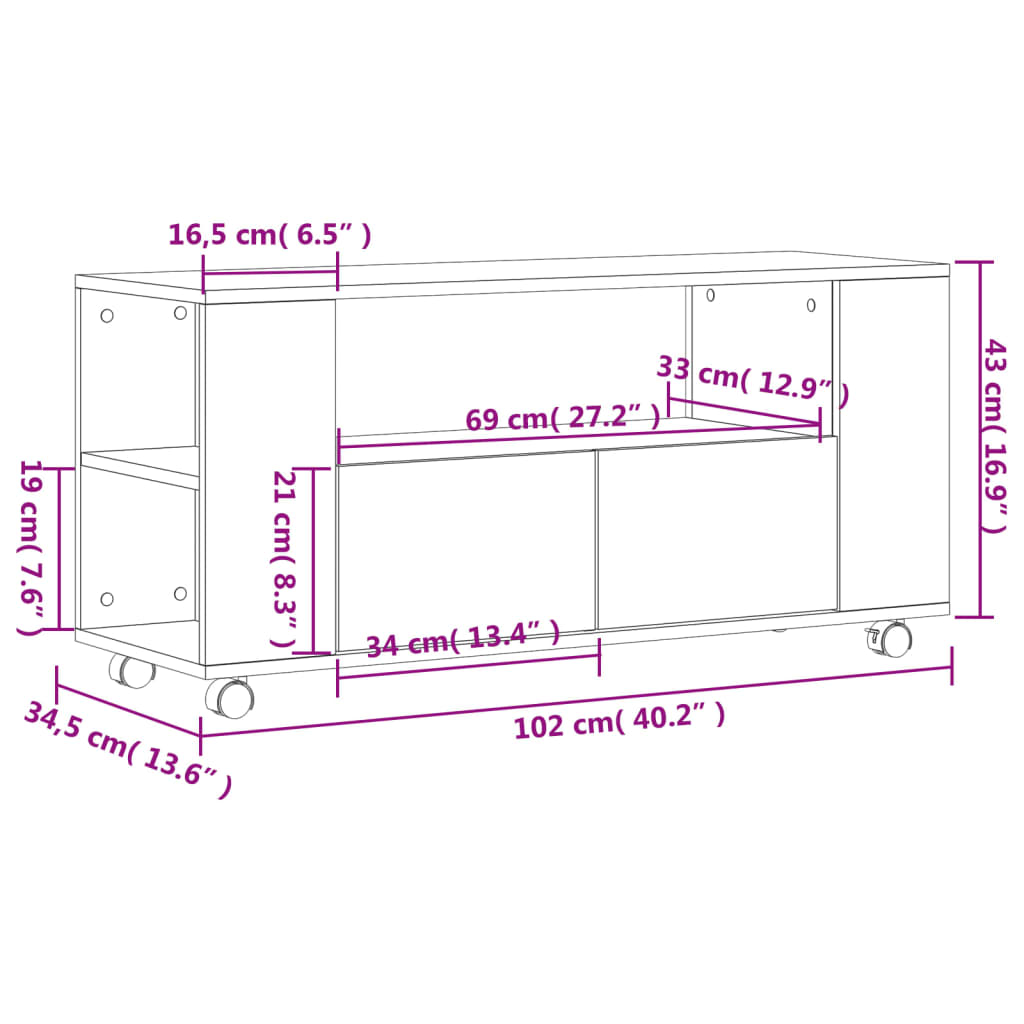 vidaXL TV omarica siva sonoma 102x34,5x43 cm inženirski les