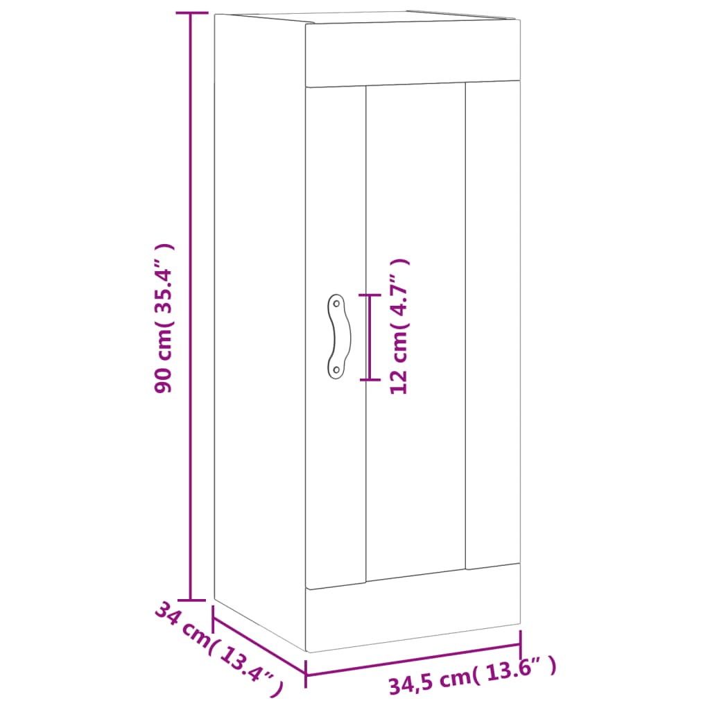 vidaXL Stenska omarica sonoma hrast 34,5x34x90 cm