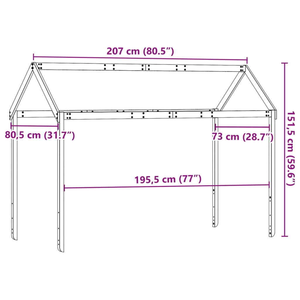 vidaXL Streha za otroško posteljo rjava 207x80,5x151,5 cm borovina