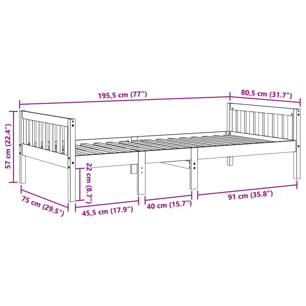 vidaXL Otroška postelja brez vzmetnice bela 75x190 cm borovina