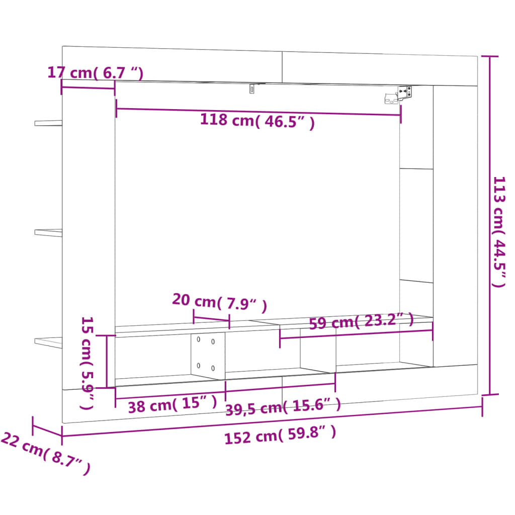 vidaXL TV omarica betonsko siva 152x22x113 cm inženirski les