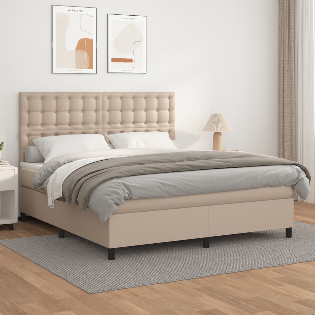 vidaXL Box spring postelja z vzmetnico kapučino 160x200cm umetno usnje