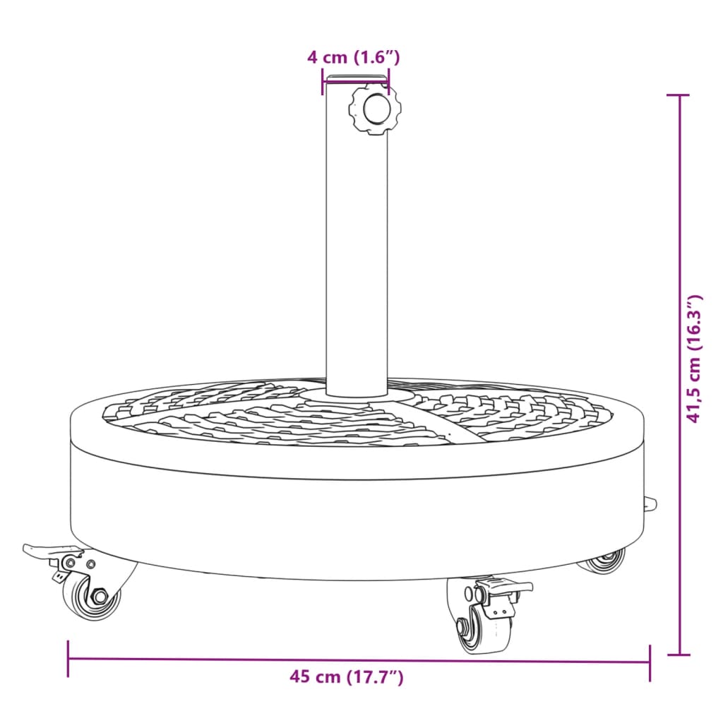 vidaXL Podstavek za senčnik s kolesi za drog Ø38/48 mm 27 kg okrogel