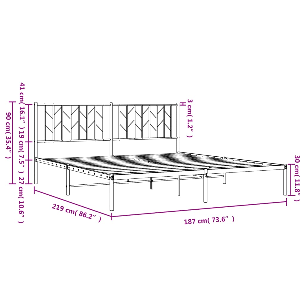 vidaXL Kovinski posteljni okvir z vzglavjem črn 183x213 cm