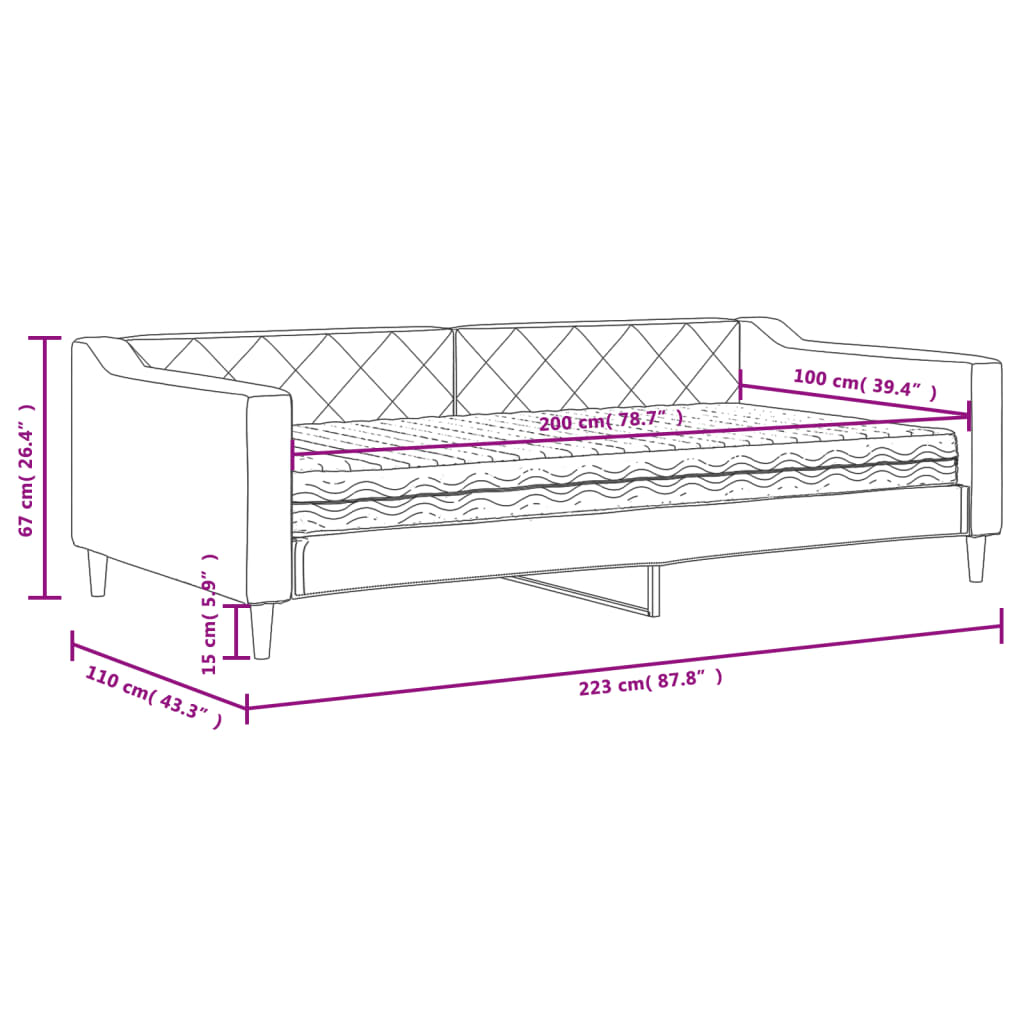 vidaXL Dnevna postelja z vzmetnico krem 100x200 cm blago