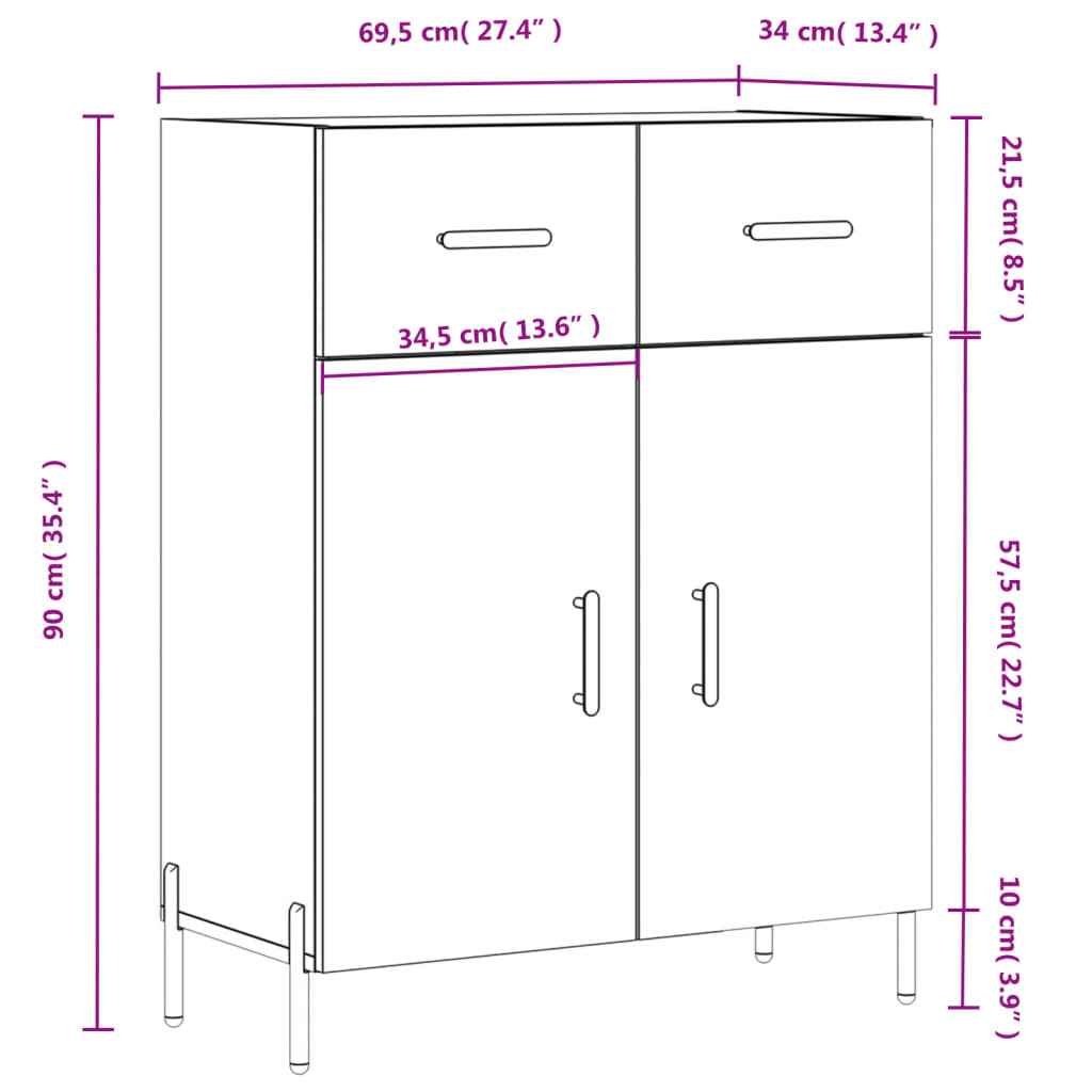 vidaXL Komoda sonoma hrast 69,5x34x90 cm inženirski les