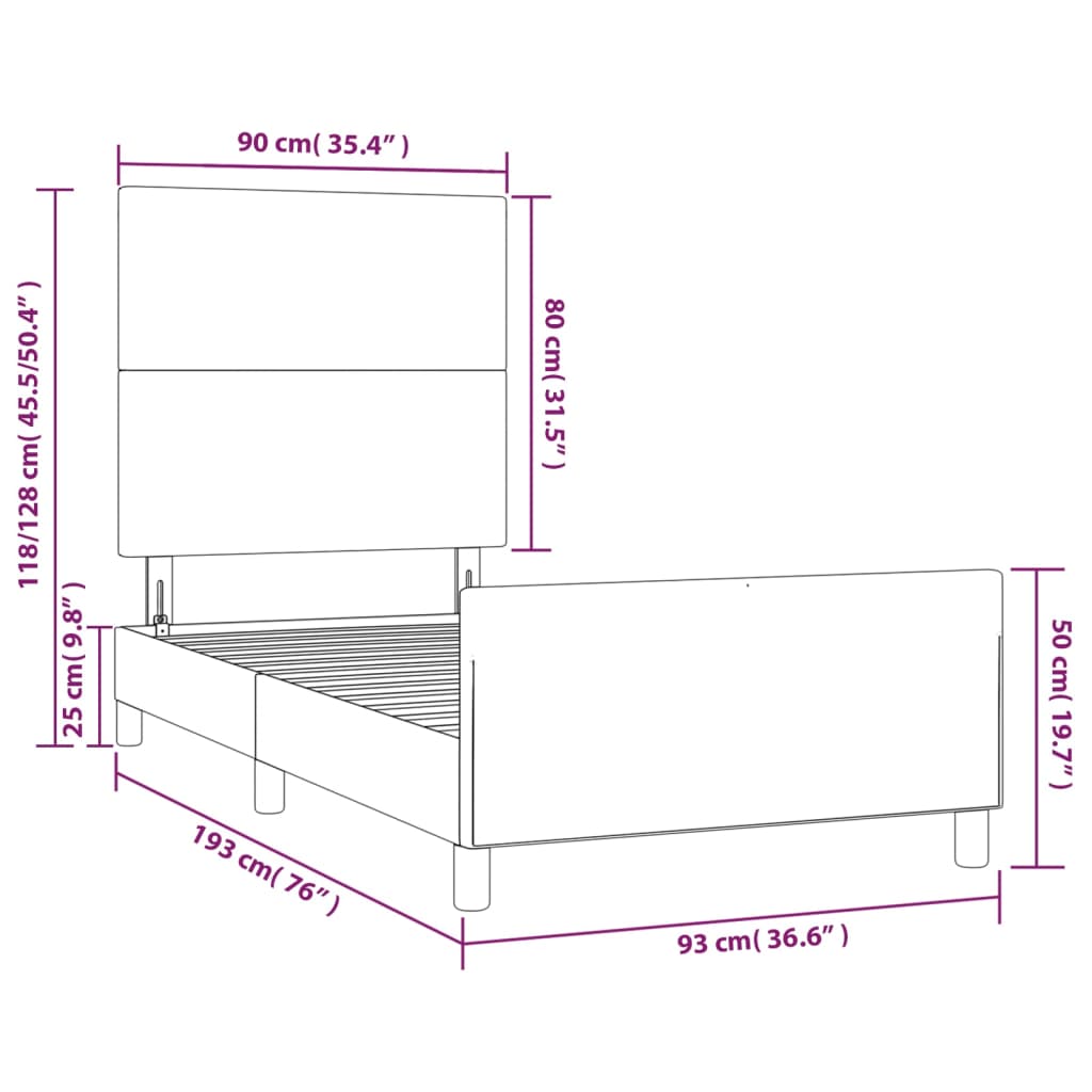 vidaXL Posteljni okvir z vzglavjem bel 90x190 cm umetno usnje