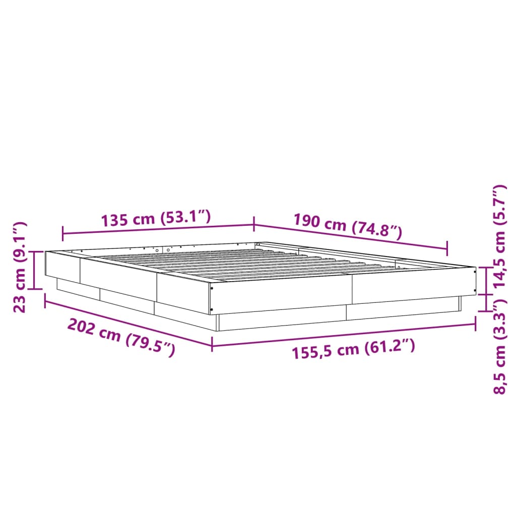 vidaXL Posteljni okvir črn 135x190 cm inženirski les