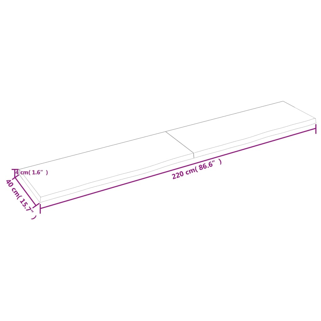 vidaXL Stenska polica svetlo rjava 220x40x(2-4) cm trdna hrastovina