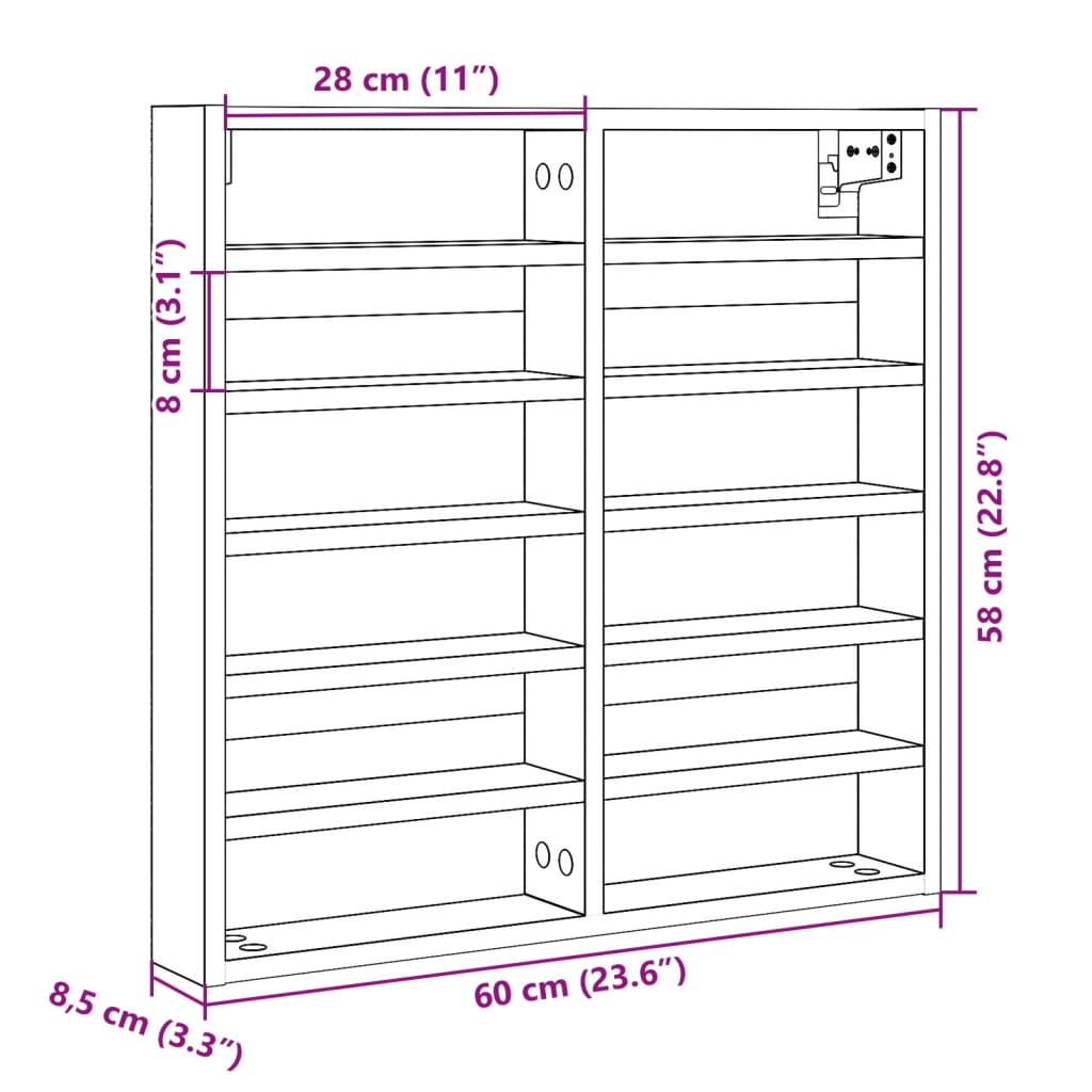 vidaXL Vitrina siva sonoma 60x8,5x58 cm inženirski les