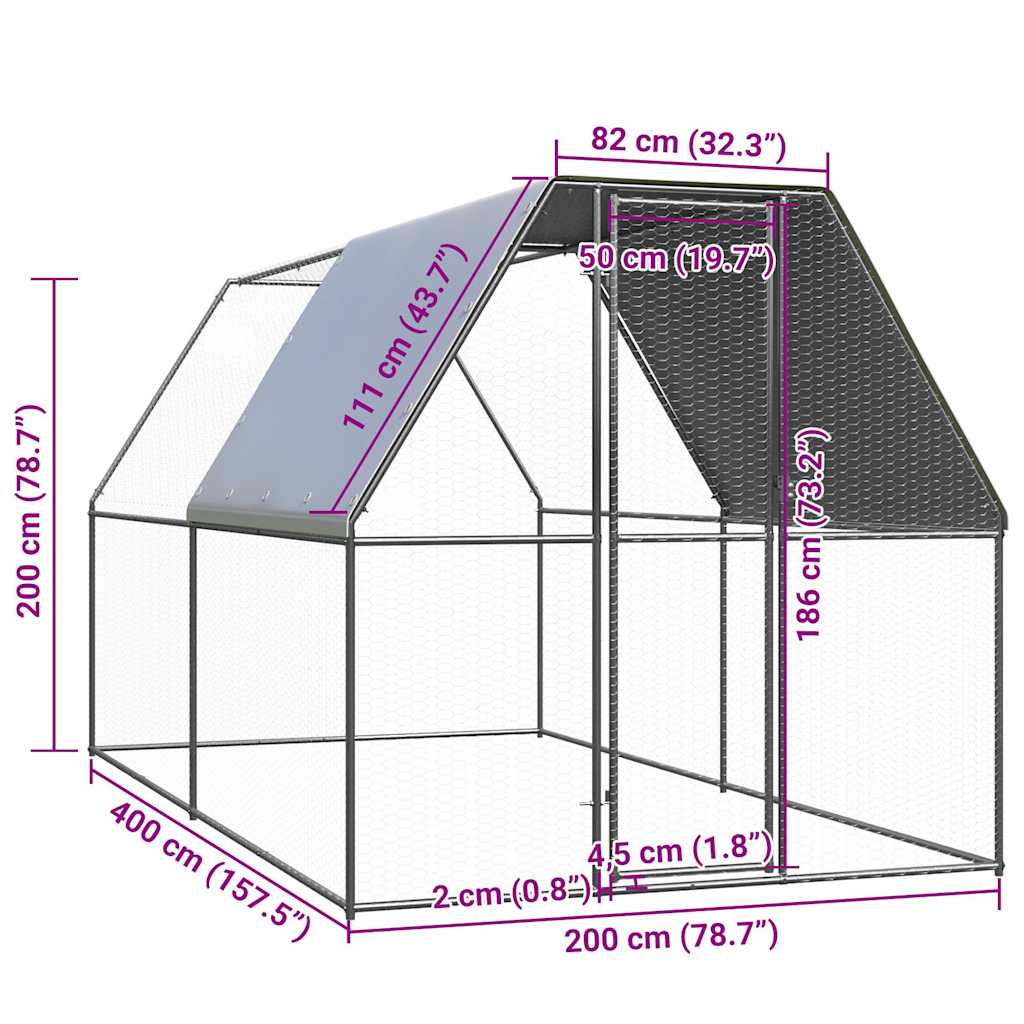 vidaXL Kokošnjak 2x4x2 m pocinkano jeklo