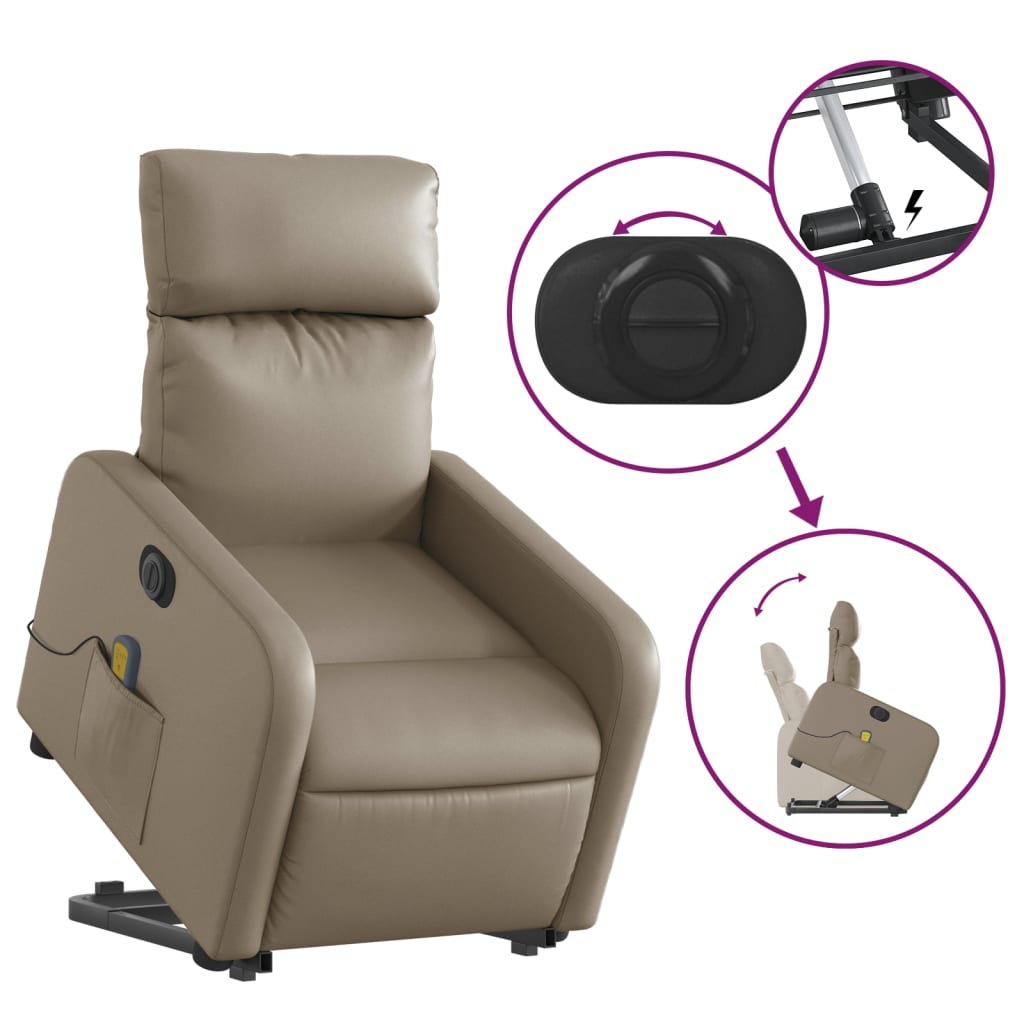 vidaXL Električni masažni stol s funkcijo vstajanja kapučino um. usnje