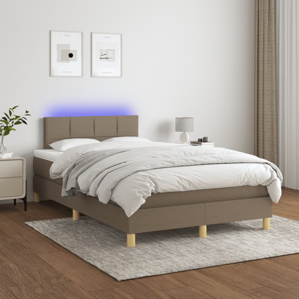 vidaXL Box spring postelja z vzmetnico LED taupe 120x190 cm blago