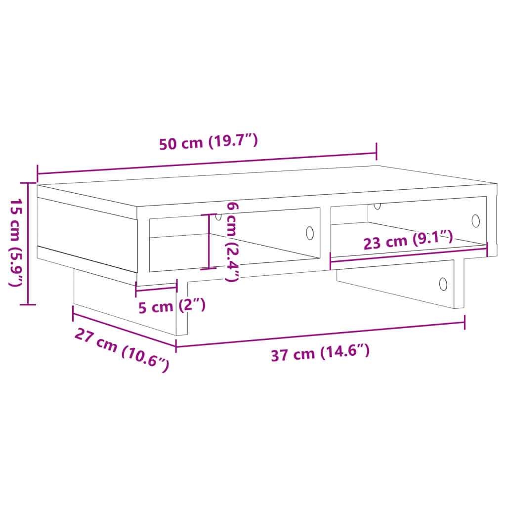 vidaXL Stojalo za monitor starinski les 50x27x15 cm inženirski les