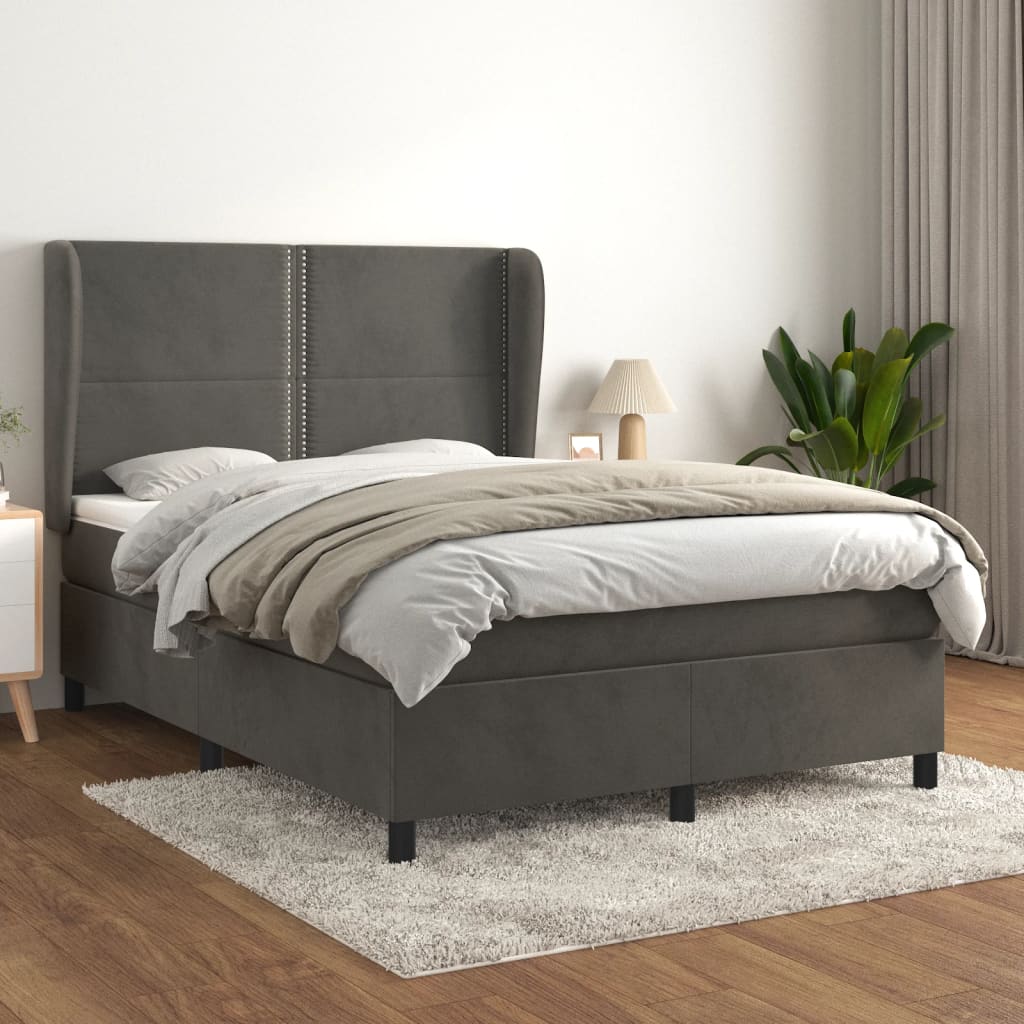 vidaXL Box spring posteljni z vzmetnico temno siv 140x190 cm žamet