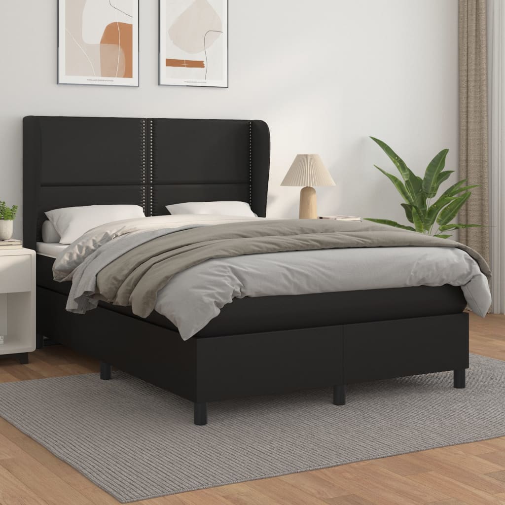 vidaXL Box spring postelja z vzmetnico črn 140x200 cm umetno usnje