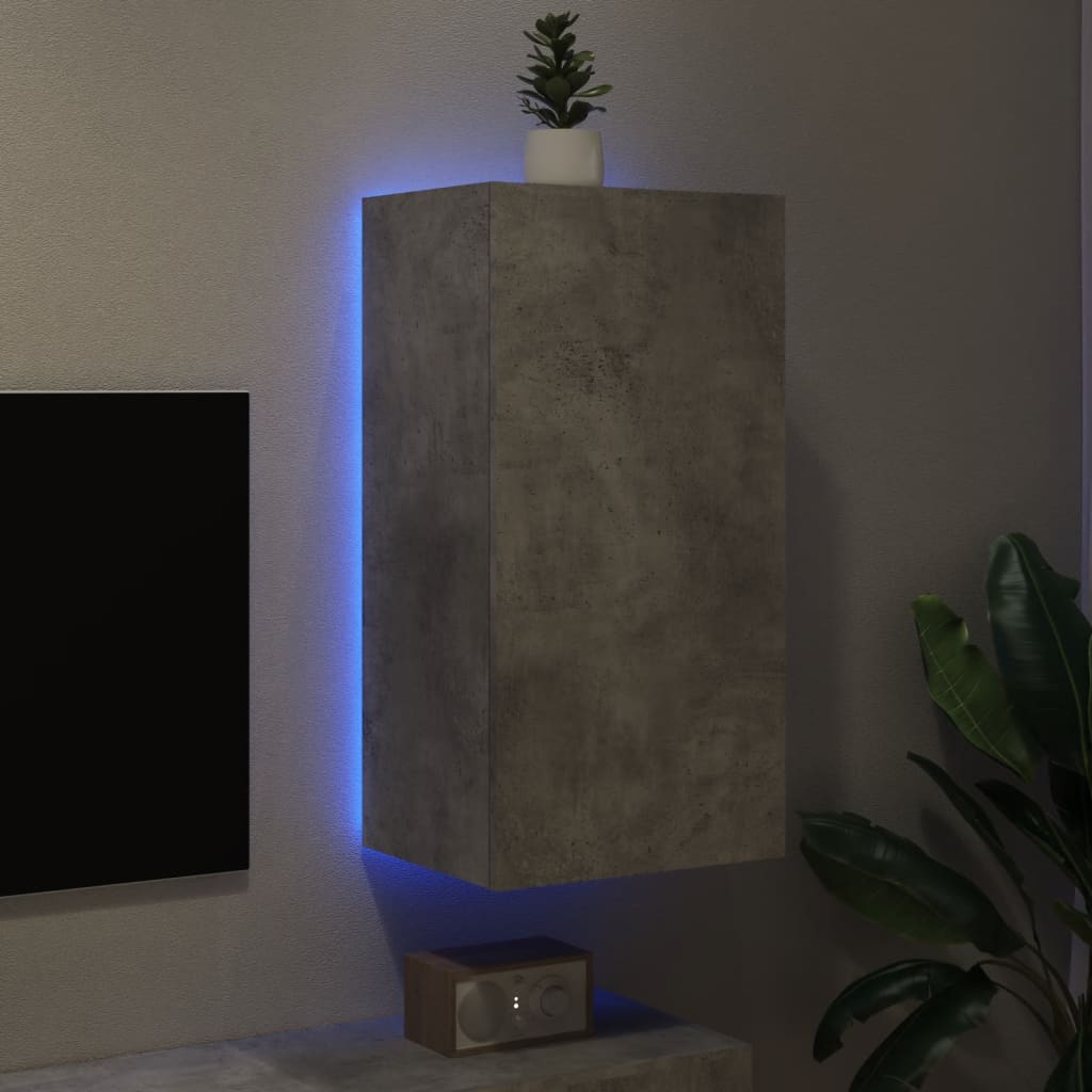 vidaXL Stenska TV omarica z LED lučkami betonsko siva 40,5x35x80 cm