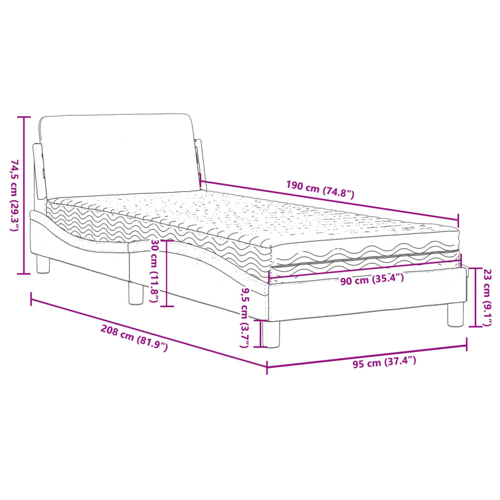 vidaXL Postelja z vzmetnico modra 90x190 cm blago