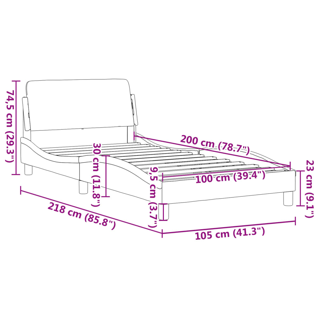 vidaXL Posteljni okvir z vzglavjem črn 100x200 cm žamet