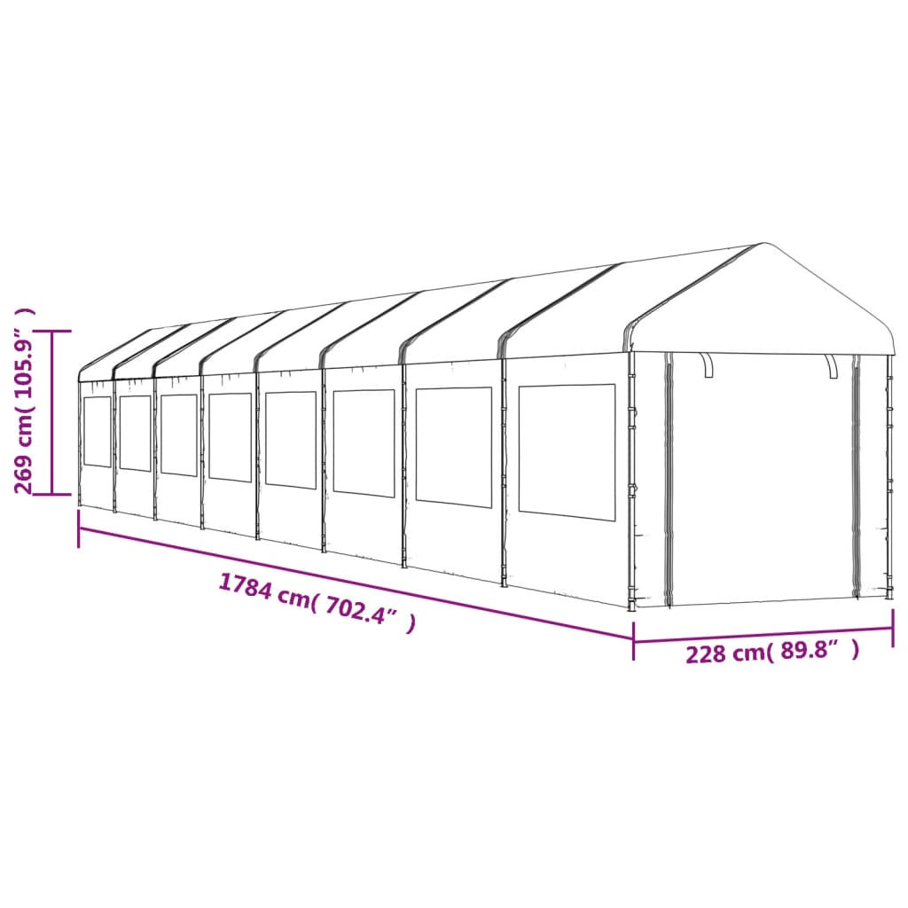 vidaXL Paviljon s streho bel 17,84x2,28x2,69 m polietilen