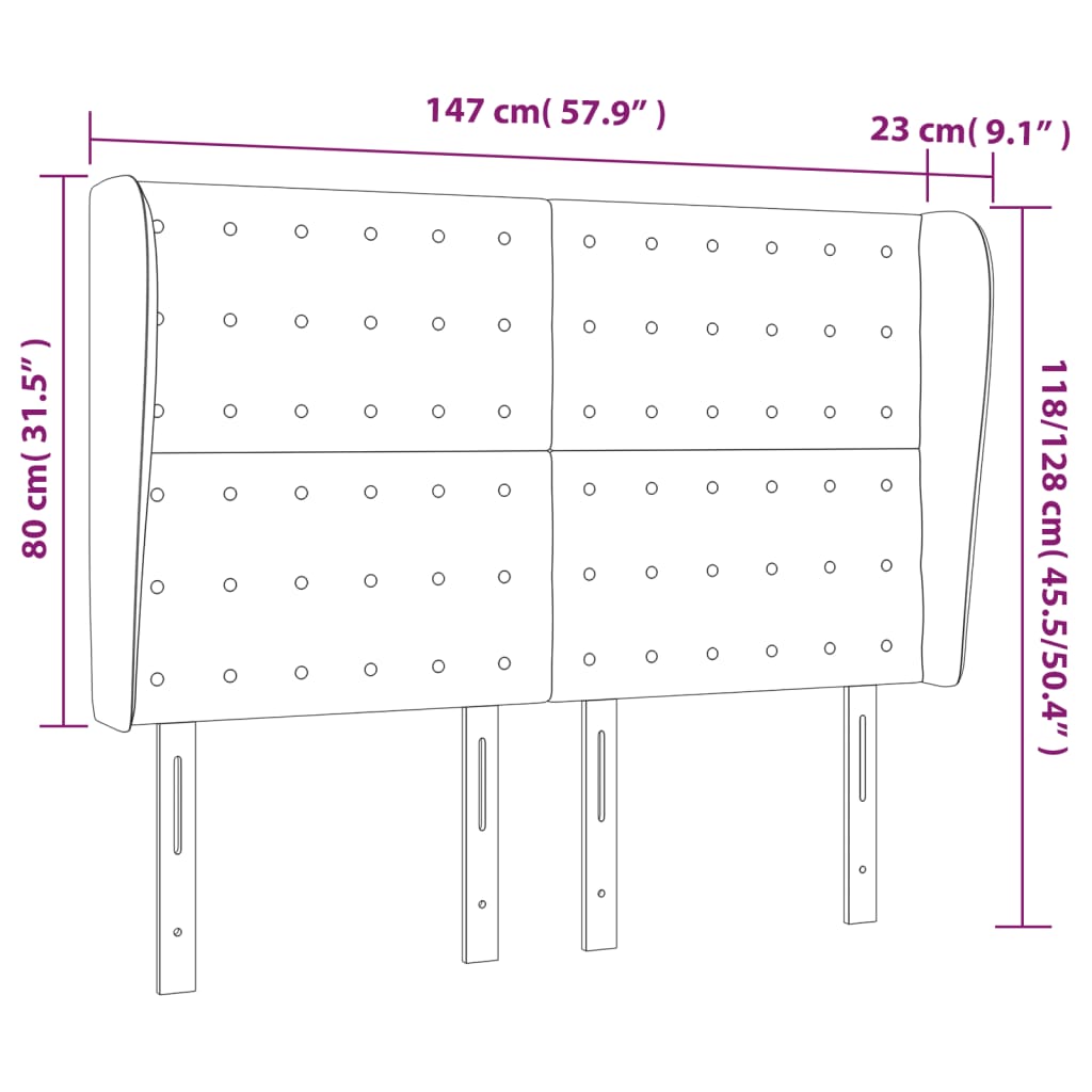 vidaXL Vzglavje z ušesi temno sivo 147x23x118/128 cm blago