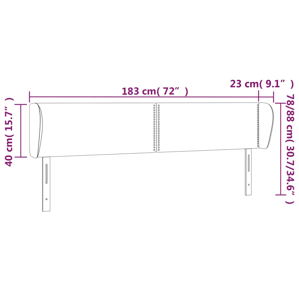 vidaXL Vzglavje z ušesi krem 183x23x78/88 cm blago