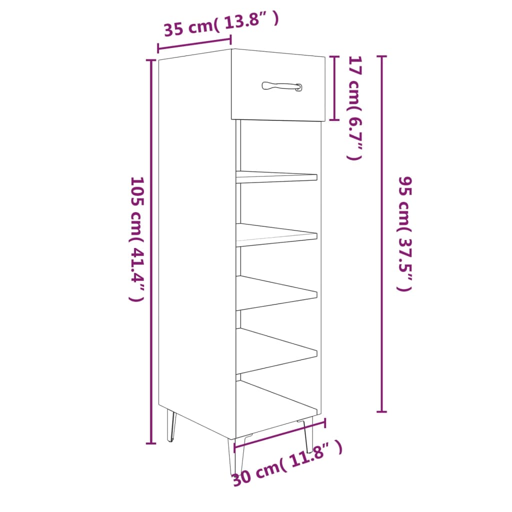 vidaXL Omarica za čevlje rjav hrast 30x35x105 cm konstruiran les