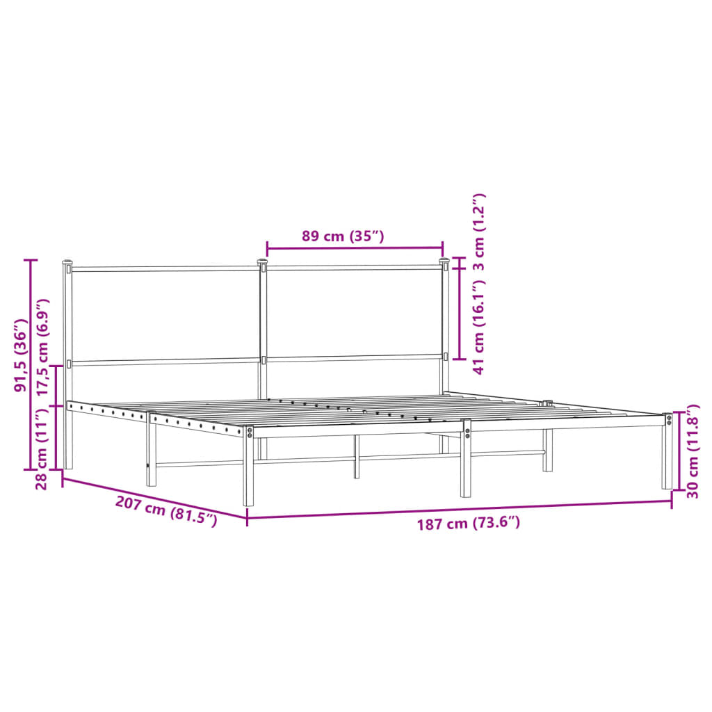 vidaXL Kovinski posteljni okvir brez vzmetnice sonoma hrast 180x200 cm