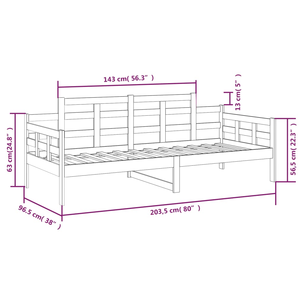 vidaXL Dnevna postelja bela trdna borovina 90x200 cm