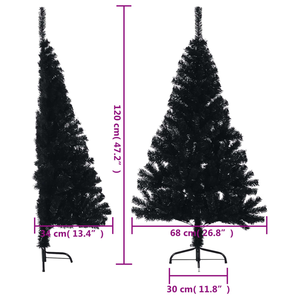 vidaXL Umetna polovična novoletna jelka s stojalom črna 120 cm PVC