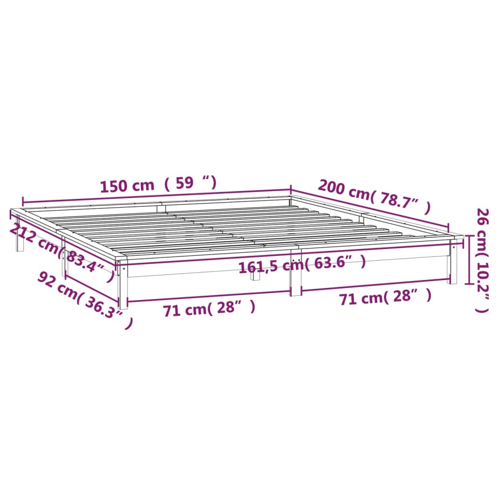 vidaXL LED posteljni okvir medeno rjav 150x200 cm trden les