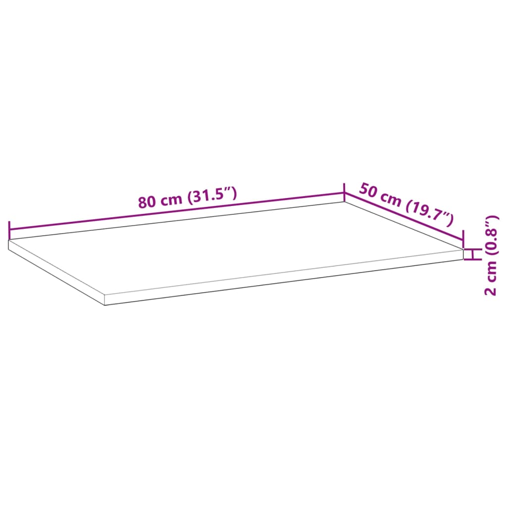 vidaXL Mizna plošča pravokotna 80x50x2 cm trden akacijev les