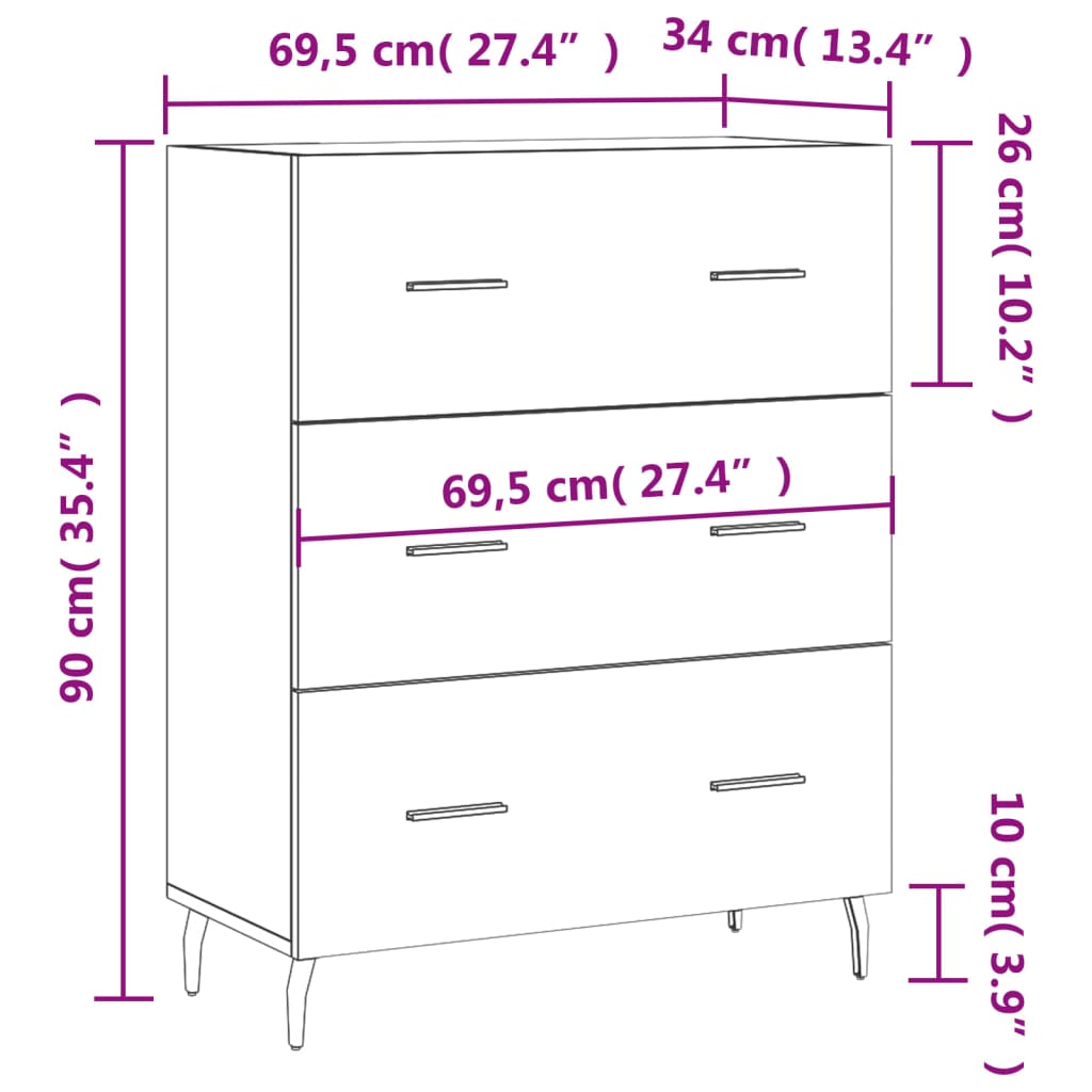 vidaXL Komoda črna 69,5x34x90 cm inženirski les