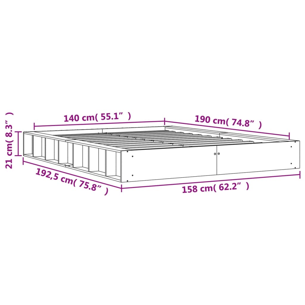 vidaXL Posteljni okvir brez vzmetnice voščeno rjav 140x190 cm borovina