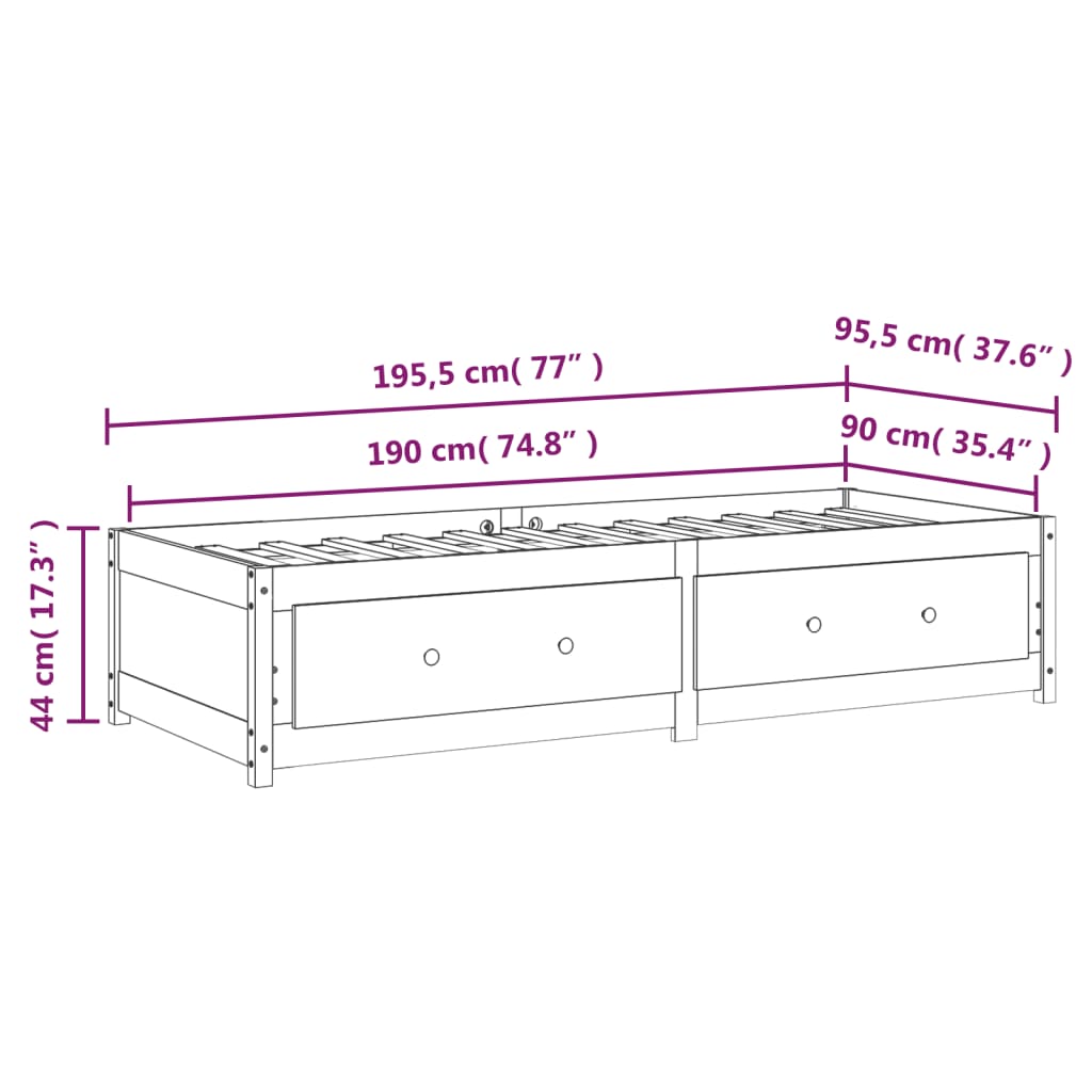 vidaXL Dnevna postelja bela 90x190 cm trdna borovina