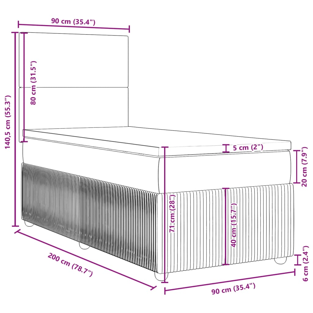 vidaXL Box spring postelja z vzmetnico svetlo siva 90x200 cm blago