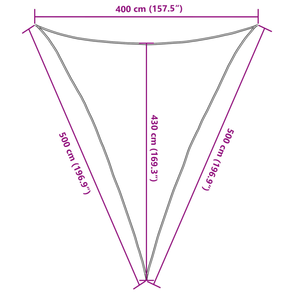 vidaXL Senčno jadro svetlo sivo 4x5x5 m 100 % poliester oxford