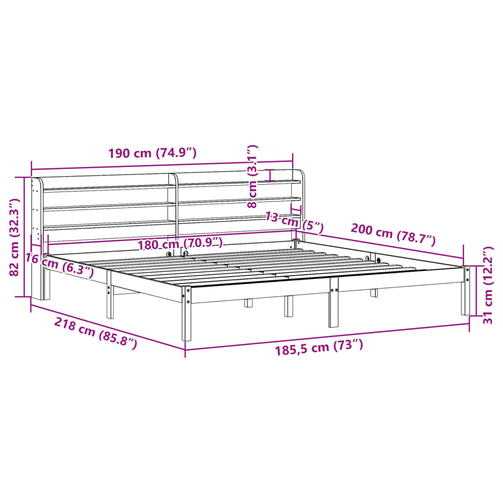 vidaXL Posteljni okvir brez vzmetnice bel 180x200 cm trdna borovina