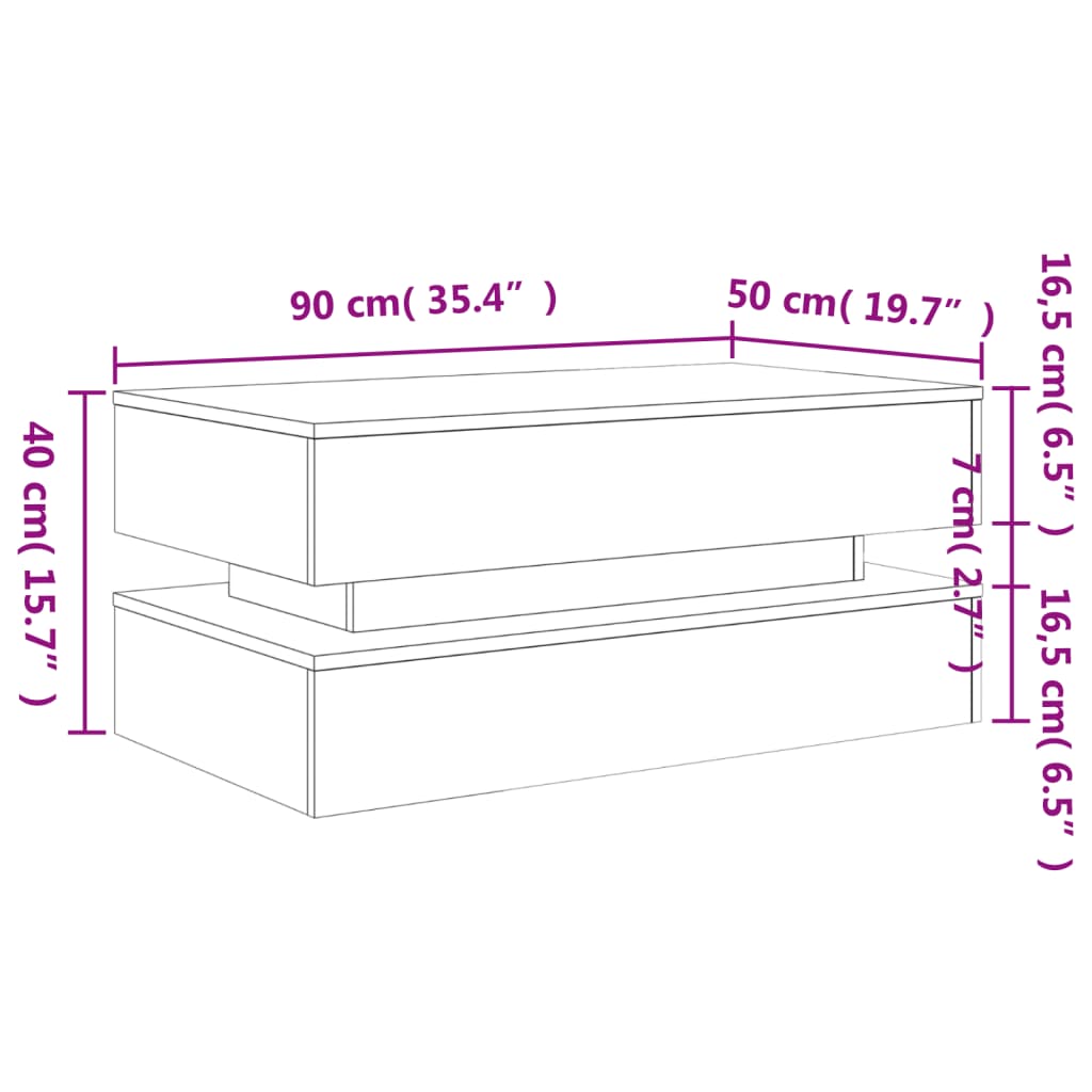 vidaXL Klubska mizica z LED lučkami sonoma hrast 90x50x40 cm