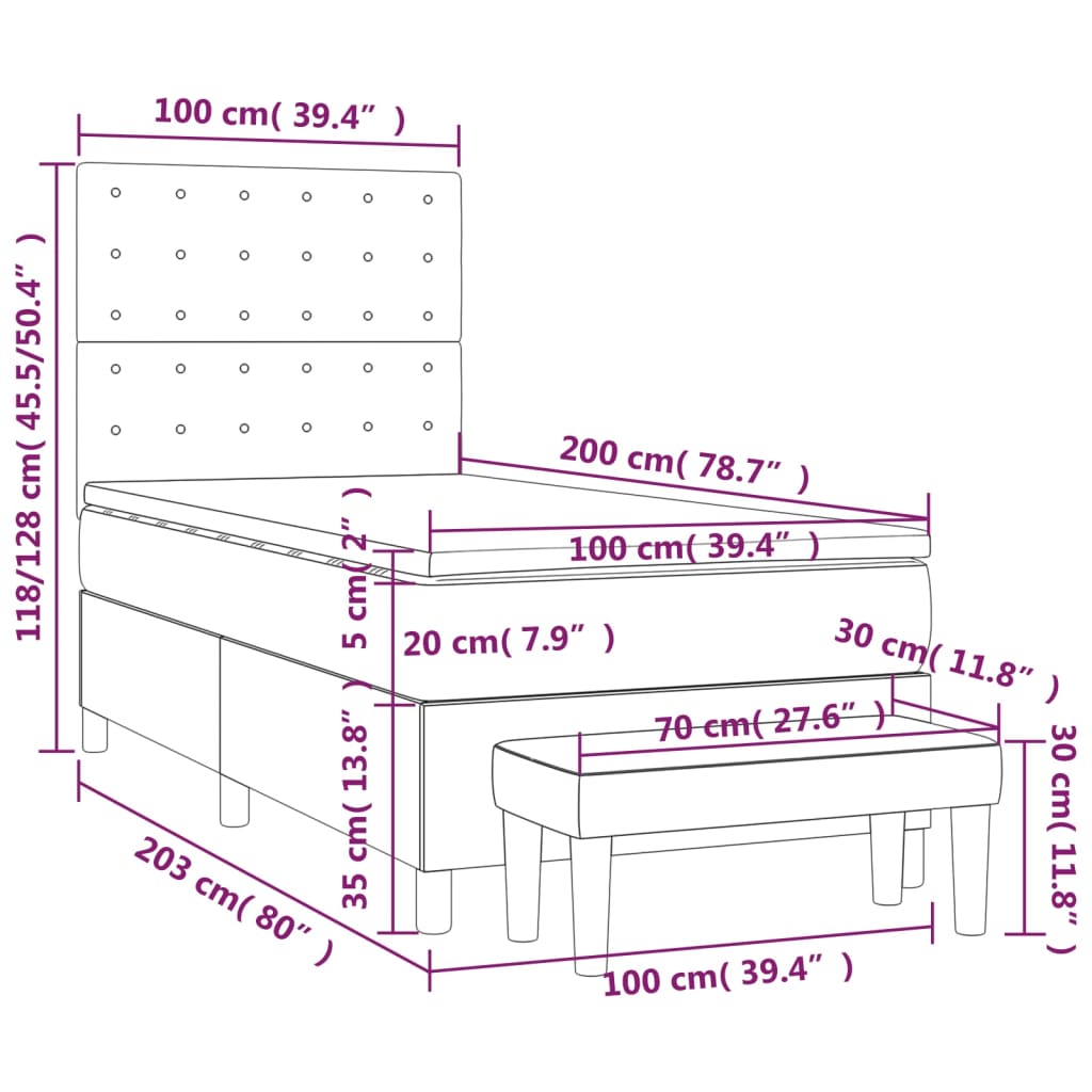 vidaXL Box spring postelja z vzmetnico črna 100x200 cm blago