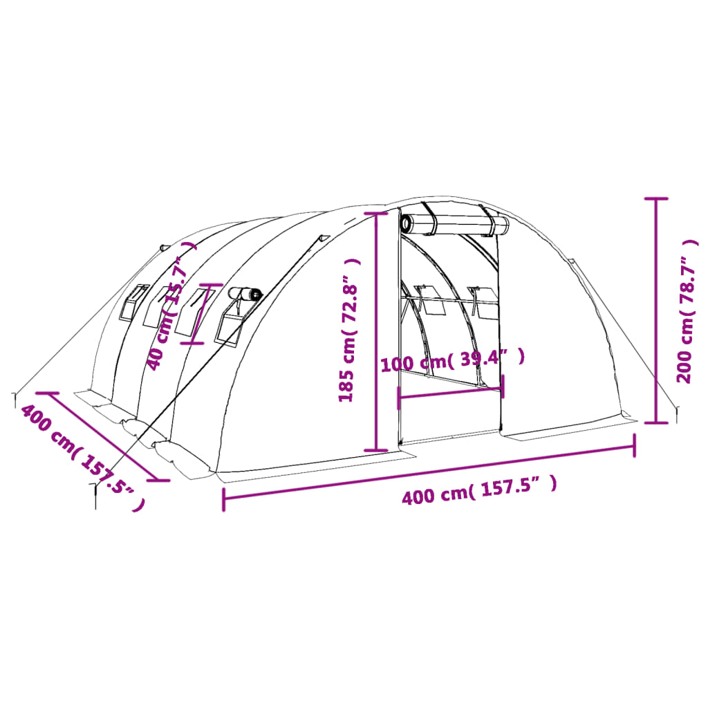 vidaXL Rastlinjak z jeklenim okvirjem bel 16 m² 4x4x2 m